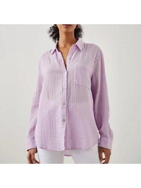 Rails Ellis Orchid Lavender 100% Organic Cotton Gauze Button-Up Shirt LARGE Top